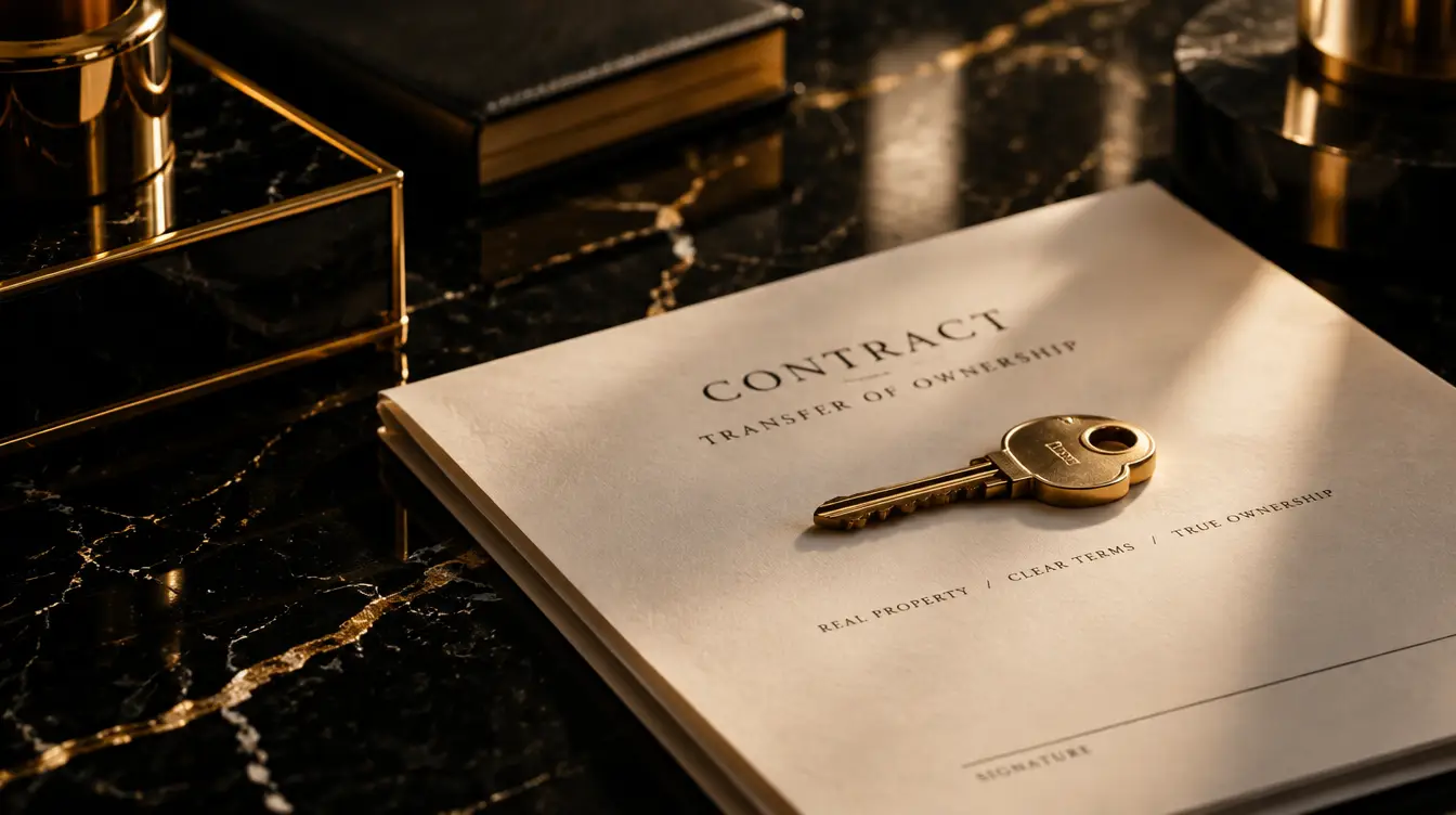 A brass key resting on a contract — symbolizing true ownership of your book